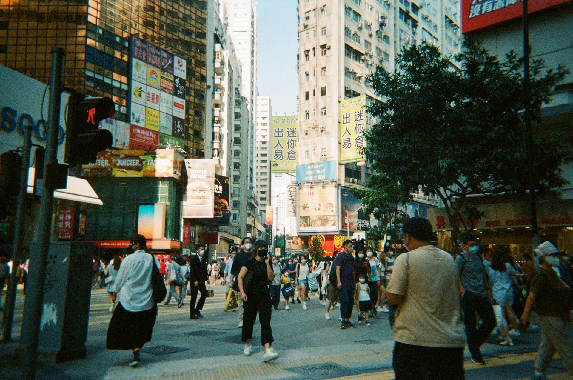 Busy shopping street in Causeway Bay near shopping malls and hotels